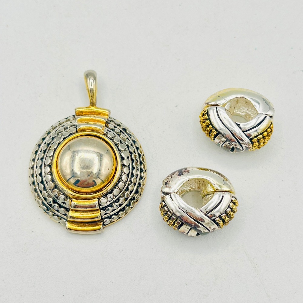 Two Tone Silver Gold Tone Pendant and Magnetic Enhancer Charms Set